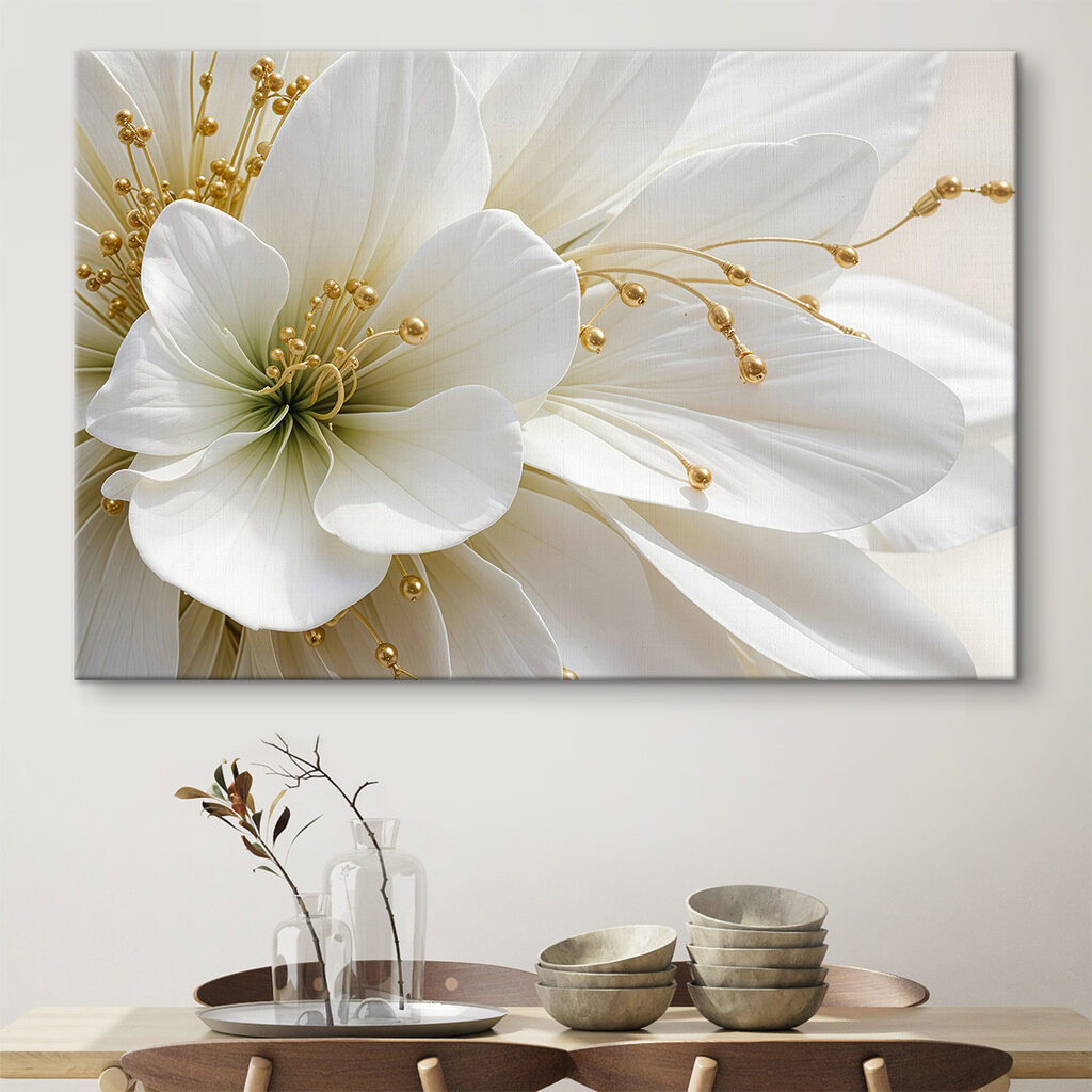 Witte bloei, gouden knopjes — interieur 1