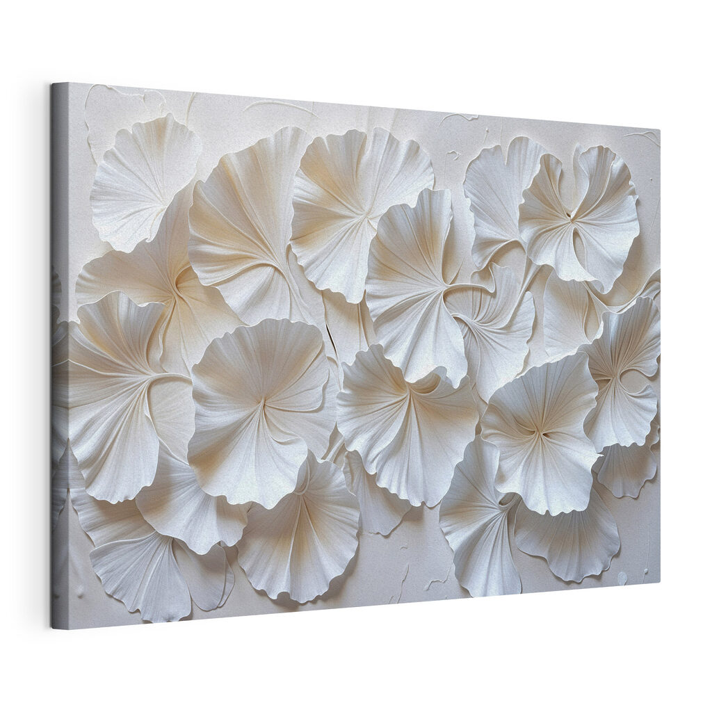 Ginkgobladeren in zacht wit, gespannen canvas met doorlopende rand