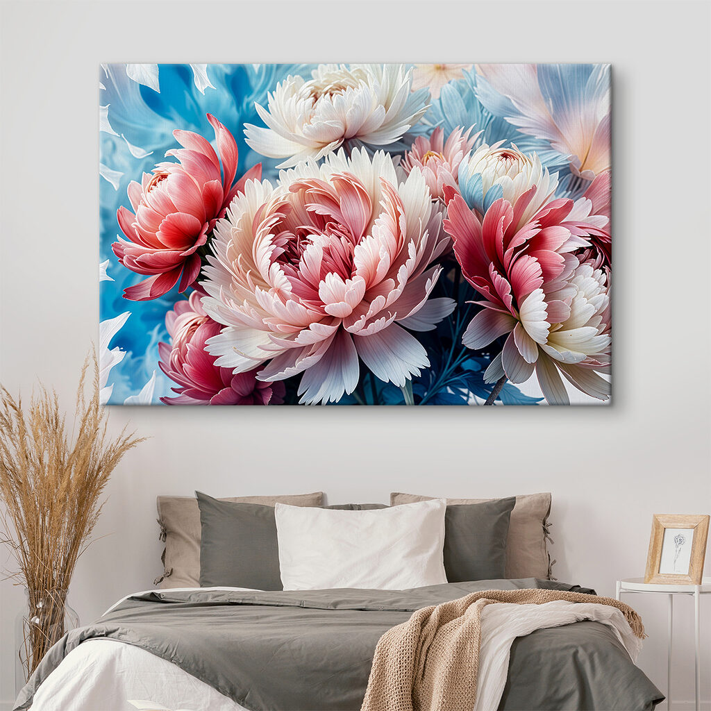 Roze pioenrozen tussen blauw — interieur 1