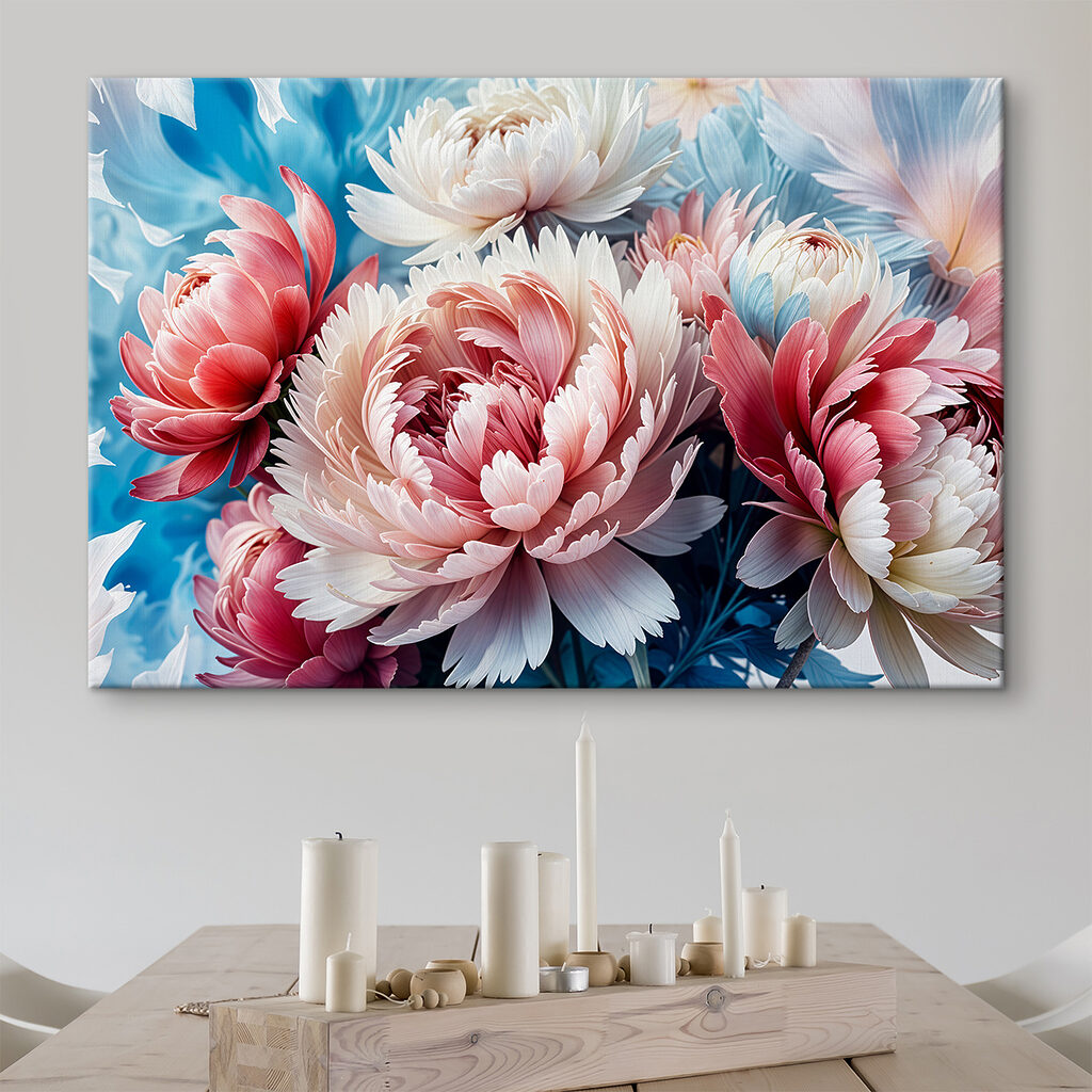 Roze pioenrozen tussen blauw — interieur 2