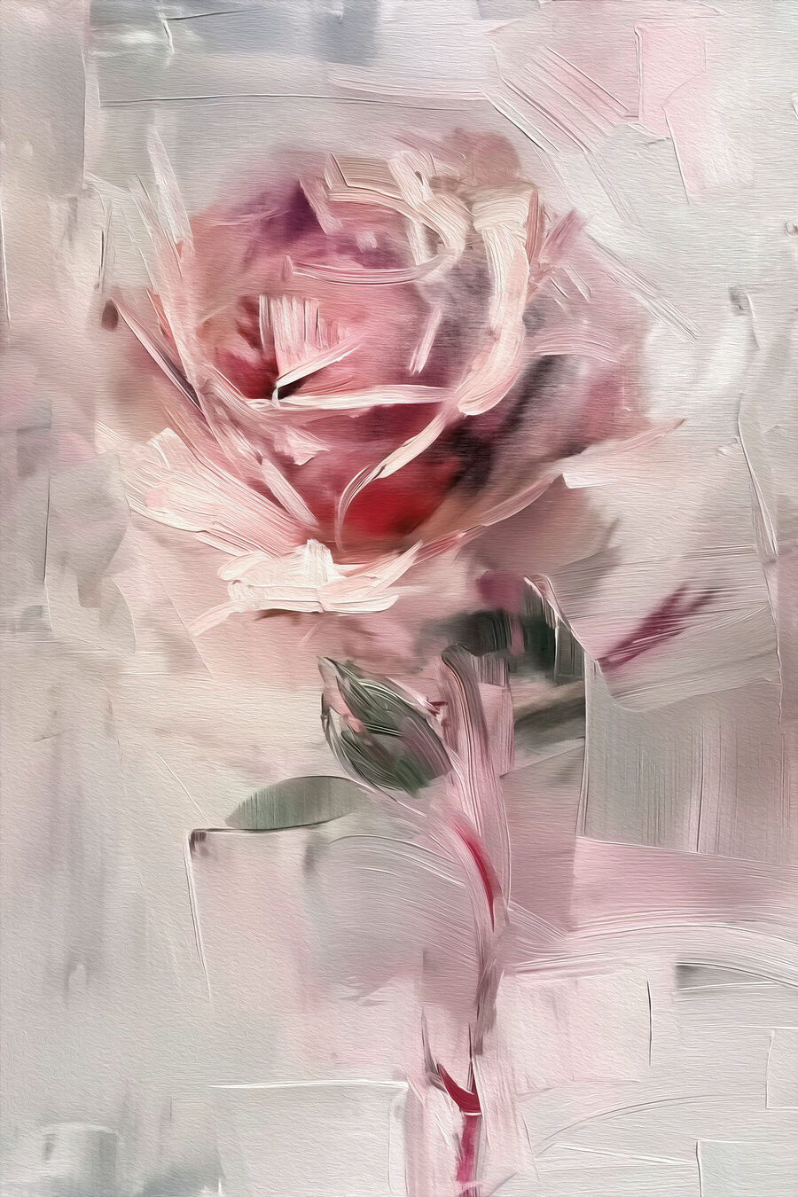 Roze roos tussen verfvlakken — volledig ontwerp