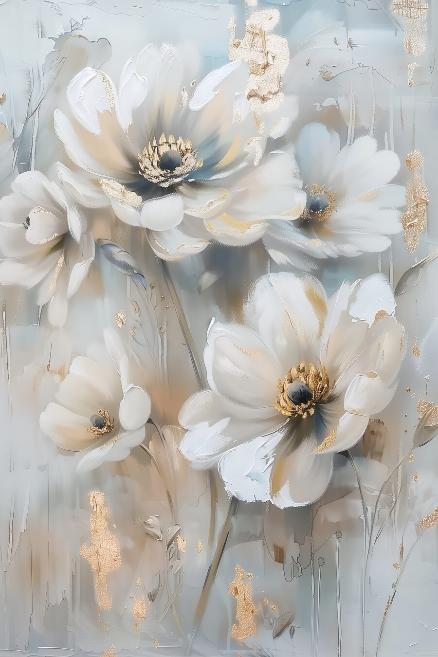 Witte bloei tussen blauw — volledig ontwerp