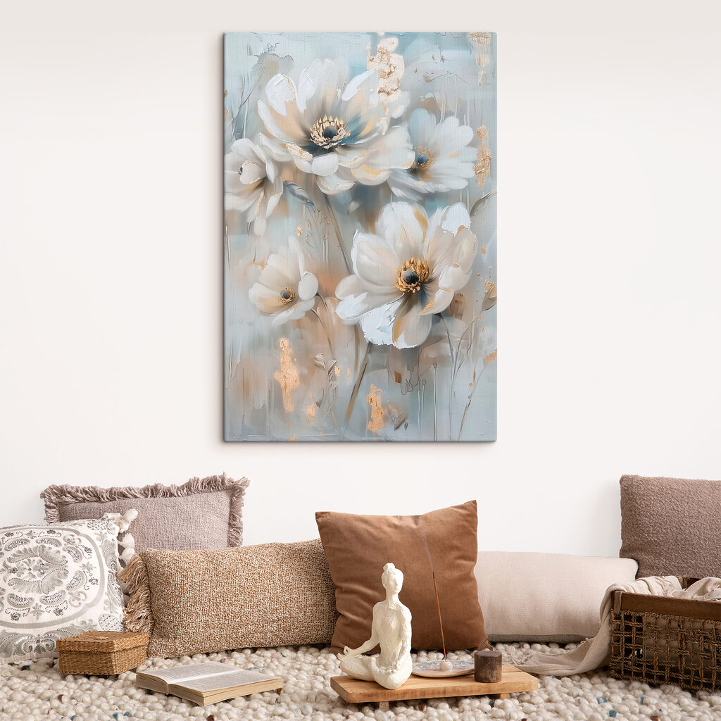 Witte bloei tussen blauw — interieur 1