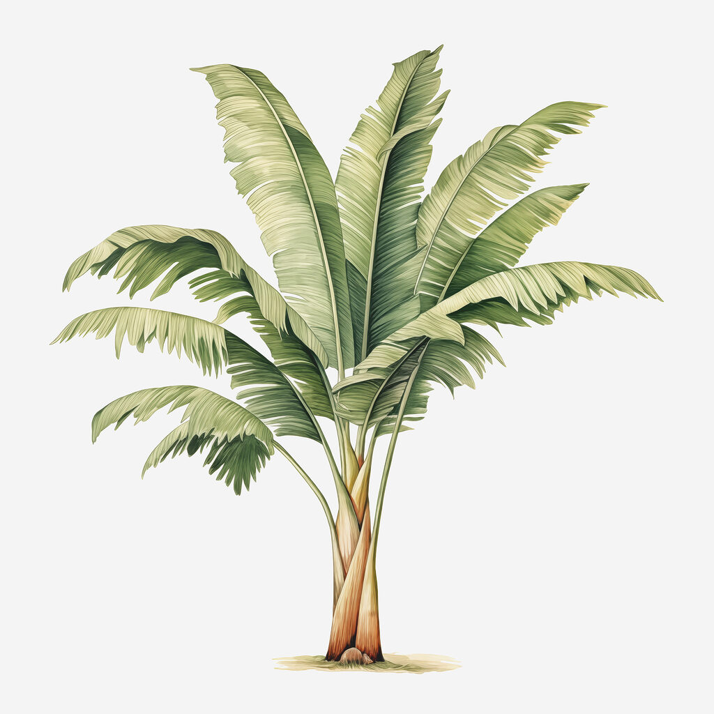 Bananenbladeren in fijne aquarel — volledig ontwerp