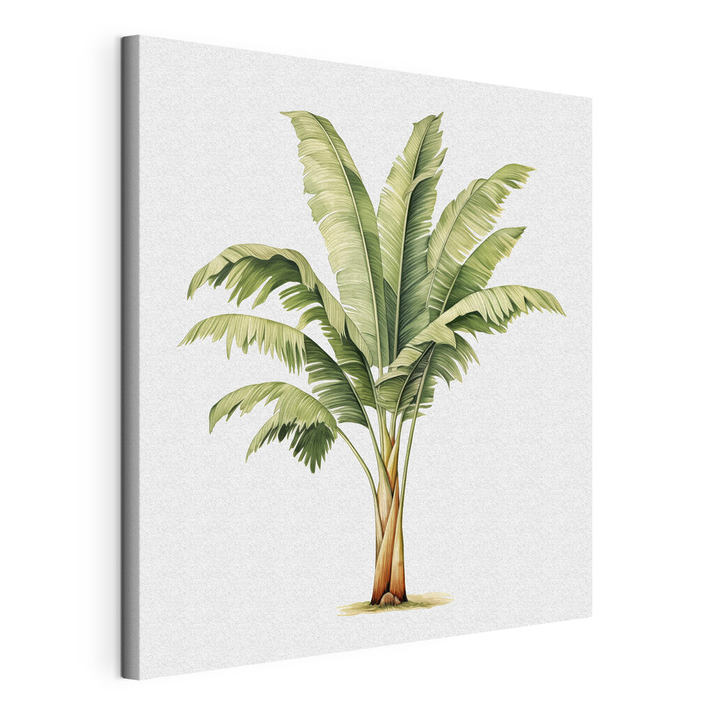Bananenbladeren in fijne aquarel, gespannen canvas met doorlopende rand