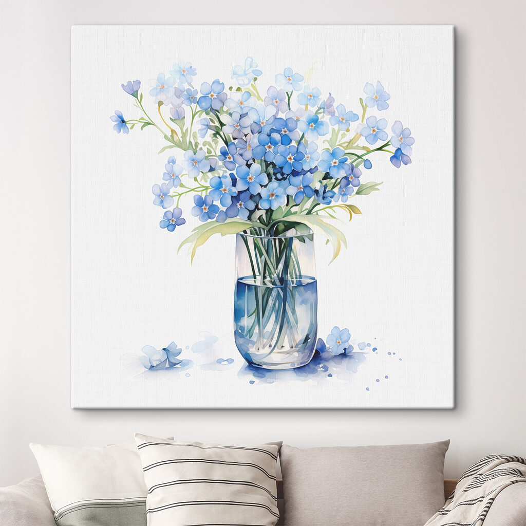 Vergeet-mij-nietjes in blauw glas — interieur 1