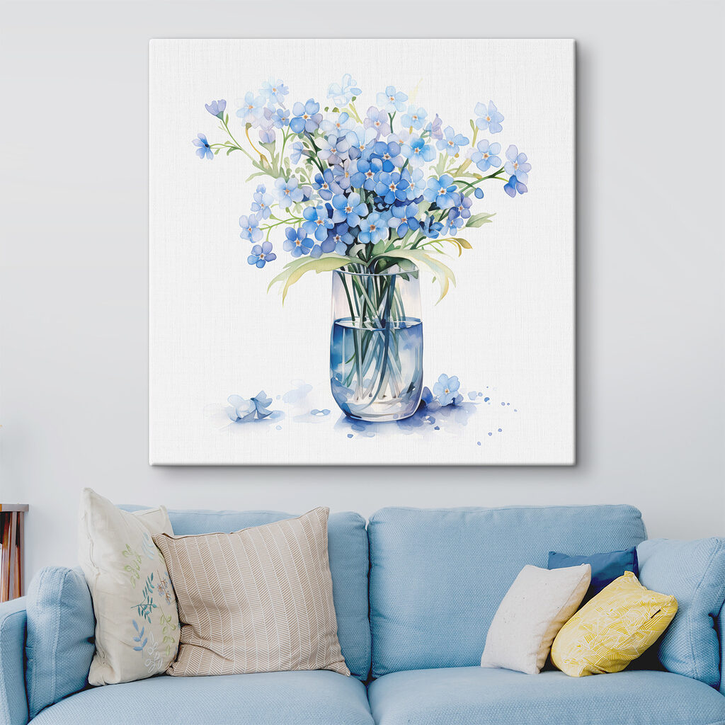 Vergeet-mij-nietjes in blauw glas — interieur 2