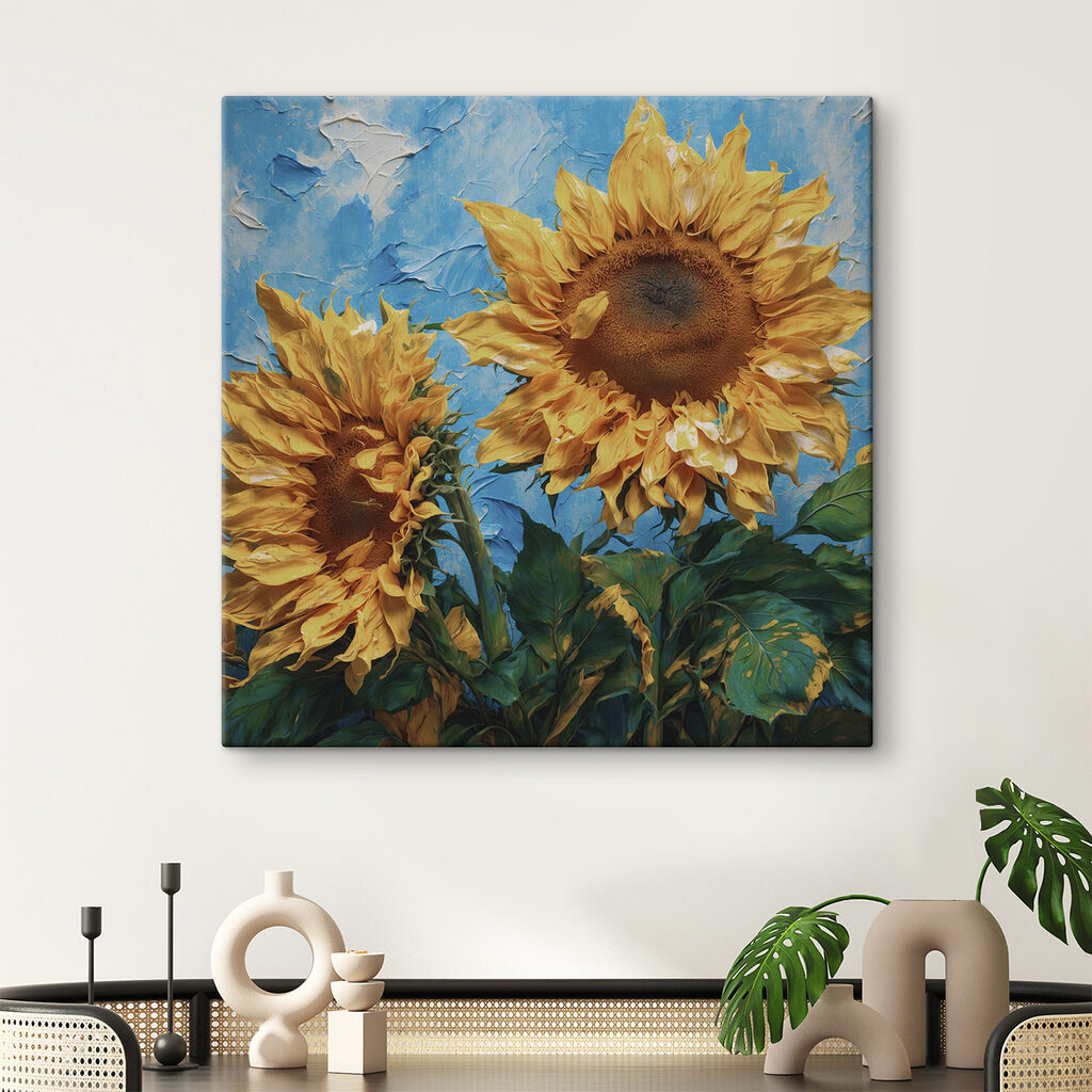 Twee zonnebloemen tegen hemelsblauw — interieur 2