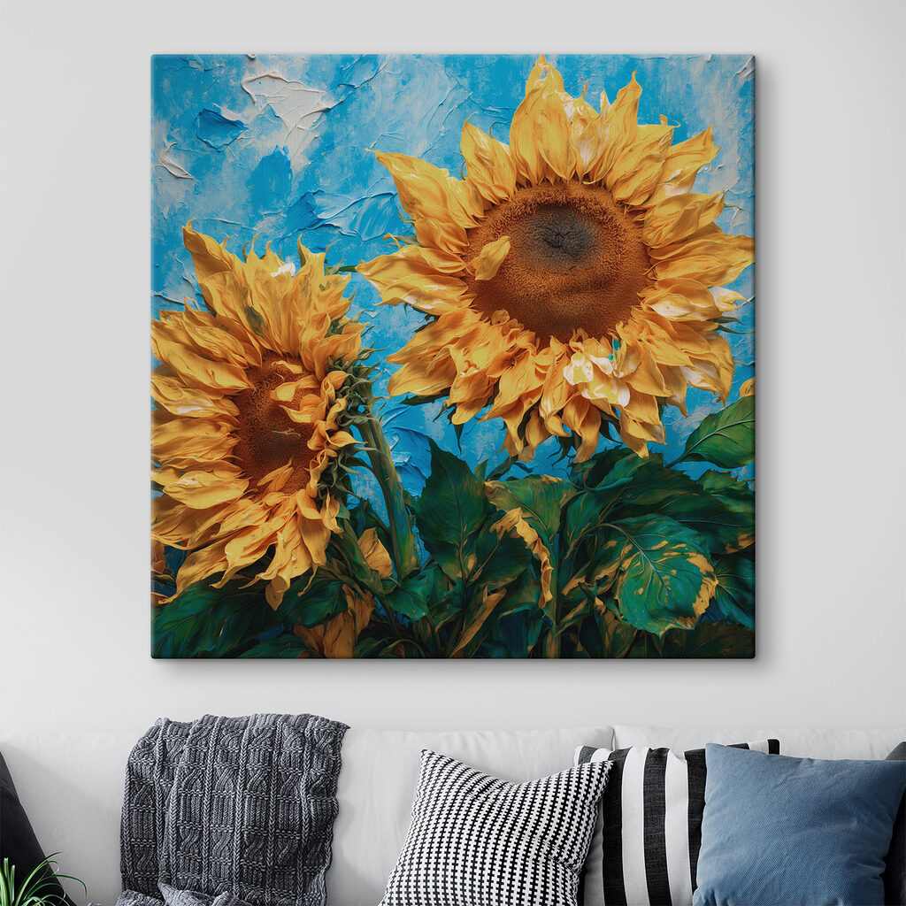 Twee zonnebloemen tegen hemelsblauw — interieur 1