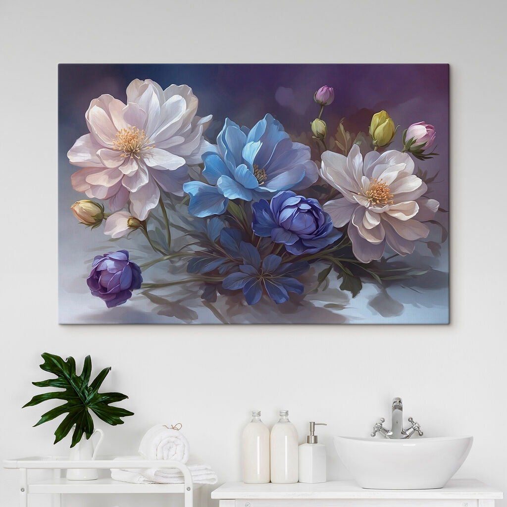 Witte bloemen naast diepblauw — interieur 3