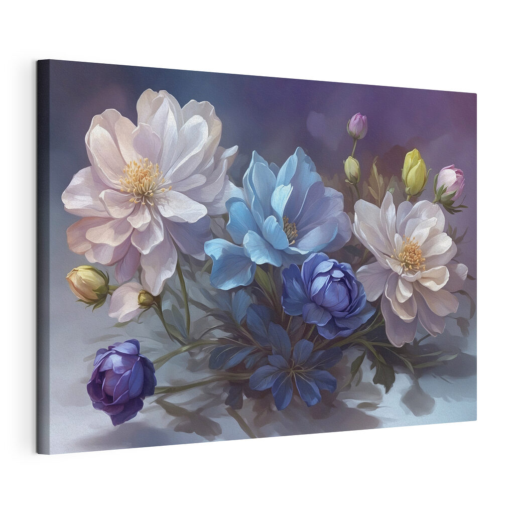 Witte bloemen naast diepblauw — productweergave