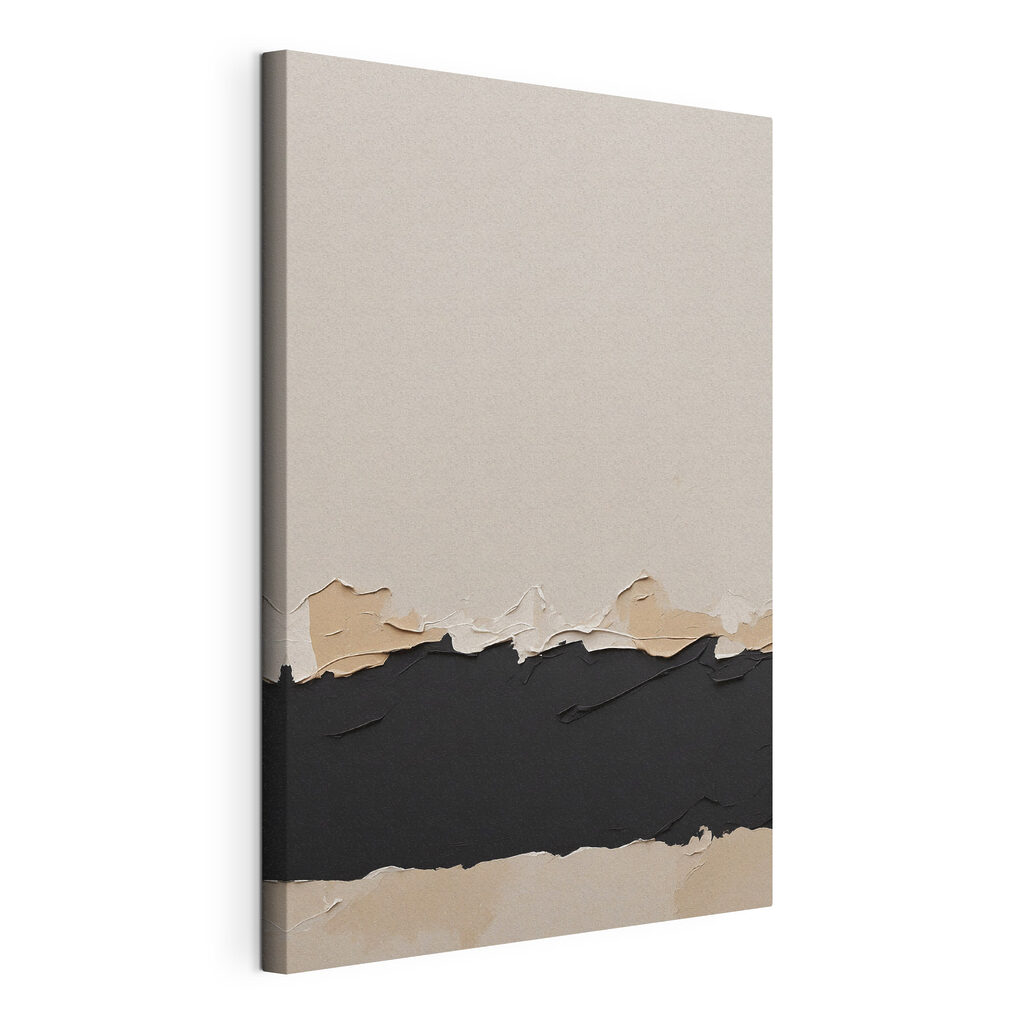 Donkere band door beige, gespannen canvas met doorlopende rand