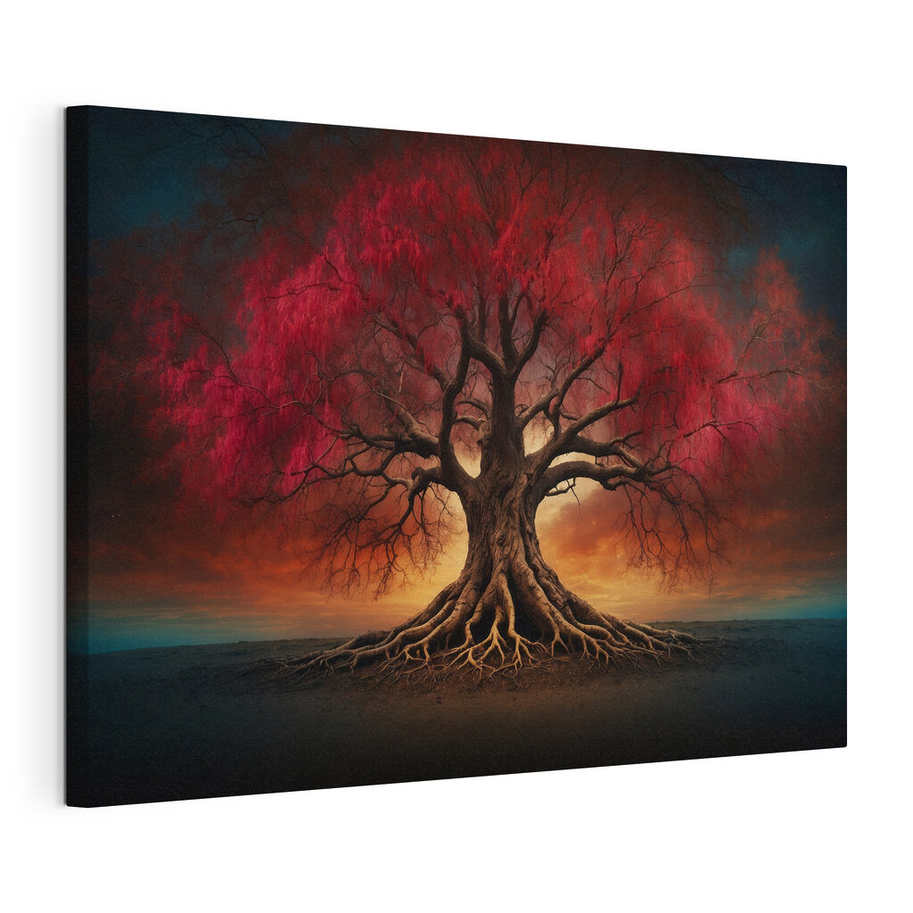 Rode boom wortelt diep, gespannen canvas met doorlopende rand