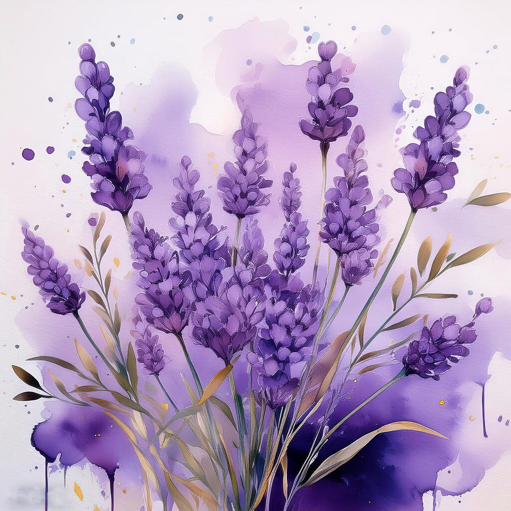 Lavendel in paarse aquarel — volledig ontwerp