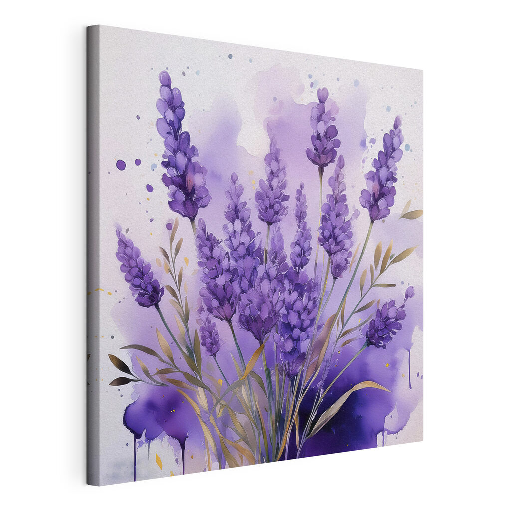 Lavendel in paarse aquarel, gespannen canvas met doorlopende rand