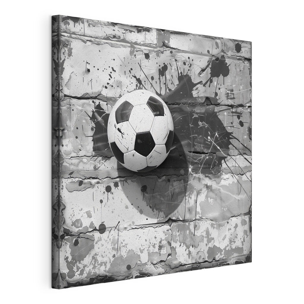 Voetbal op verweerde stenen, gespannen canvas met doorlopende rand