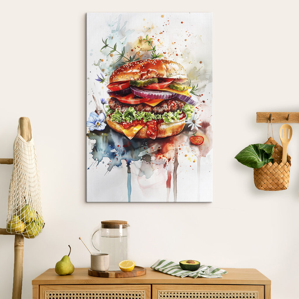 Burger in spattende aquarel — interieur 1