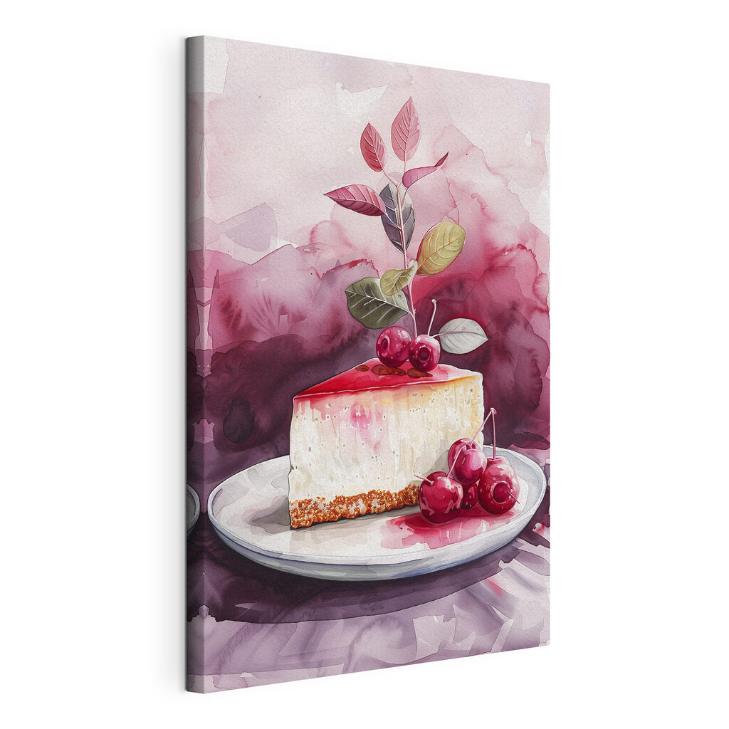 Kwarktaart met rode kersen, gespannen canvas met doorlopende rand