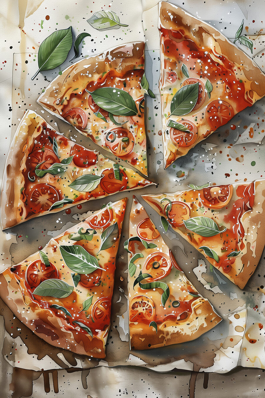 Pizzapunten naast basilicum — volledig ontwerp