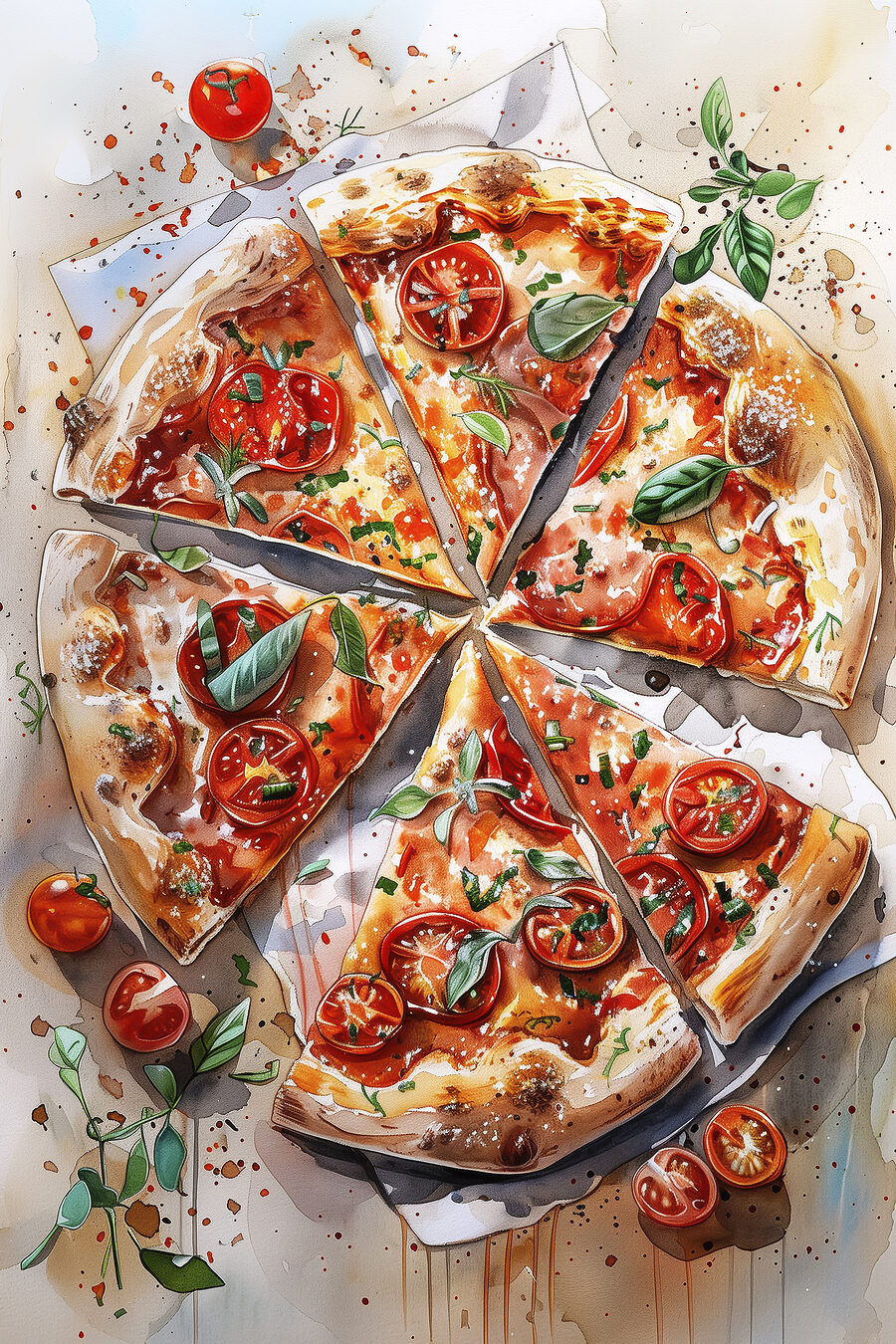 Pizza tussen tomaatjes — volledig ontwerp