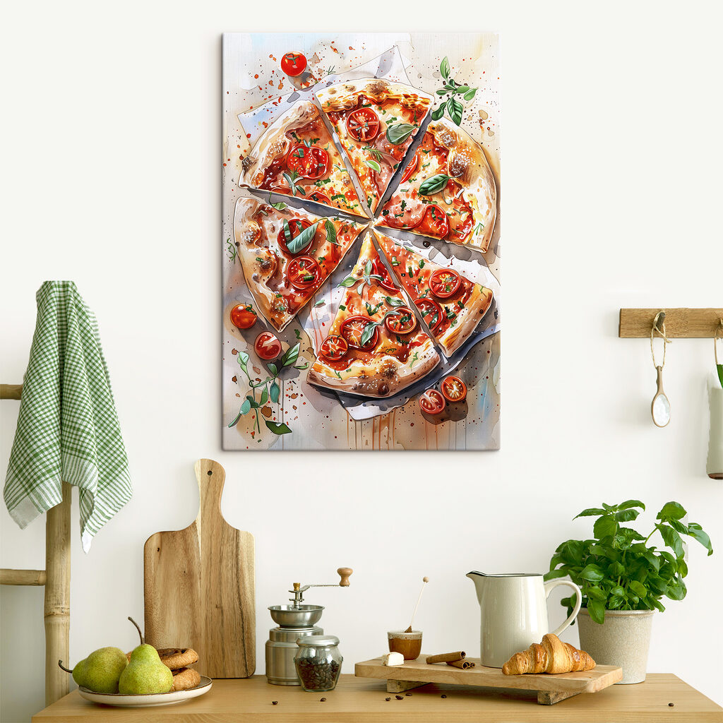 Pizza tussen tomaatjes in een interieur