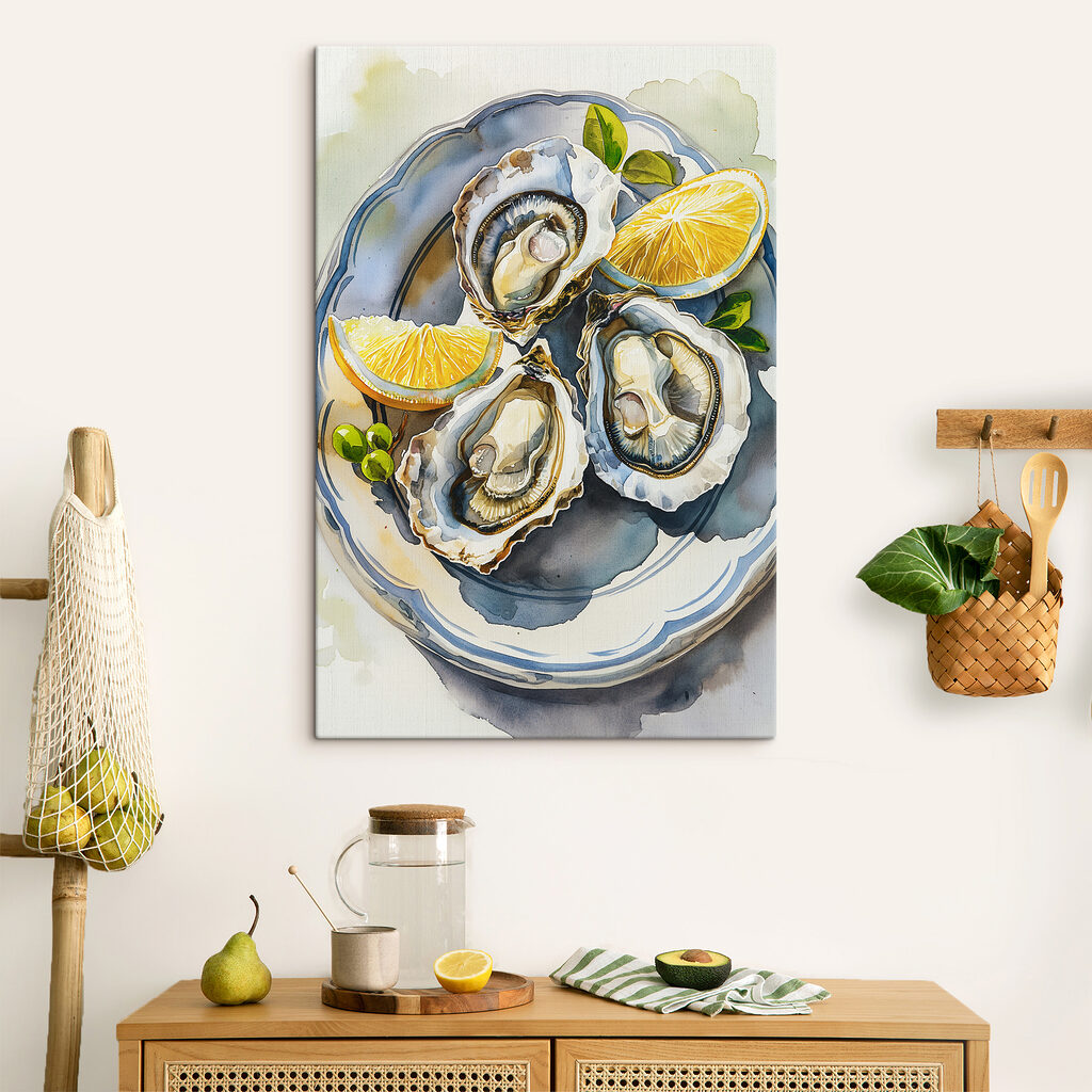 Drie oesters op blauw — interieur 2
