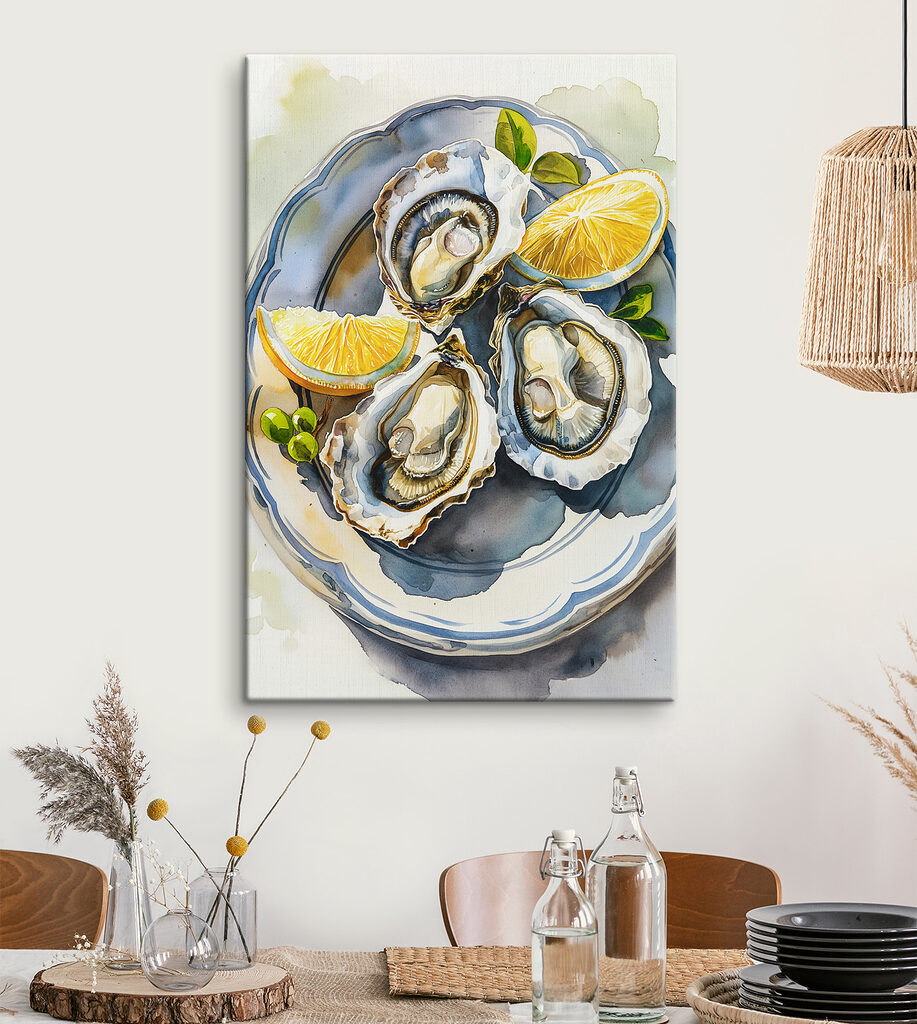 Drie oesters op blauw — interieur 1