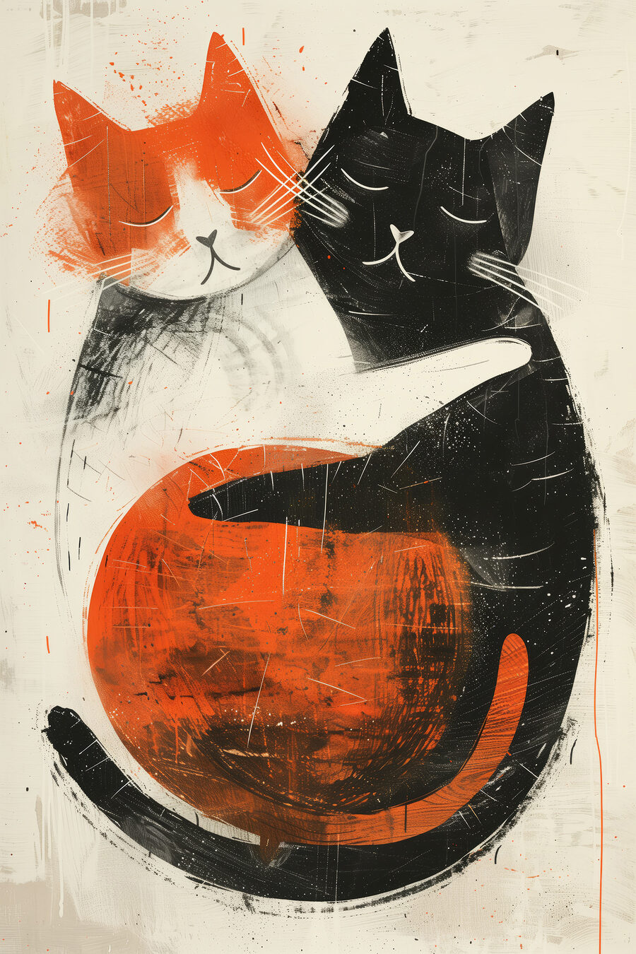 Twee katten in omarming — volledig ontwerp