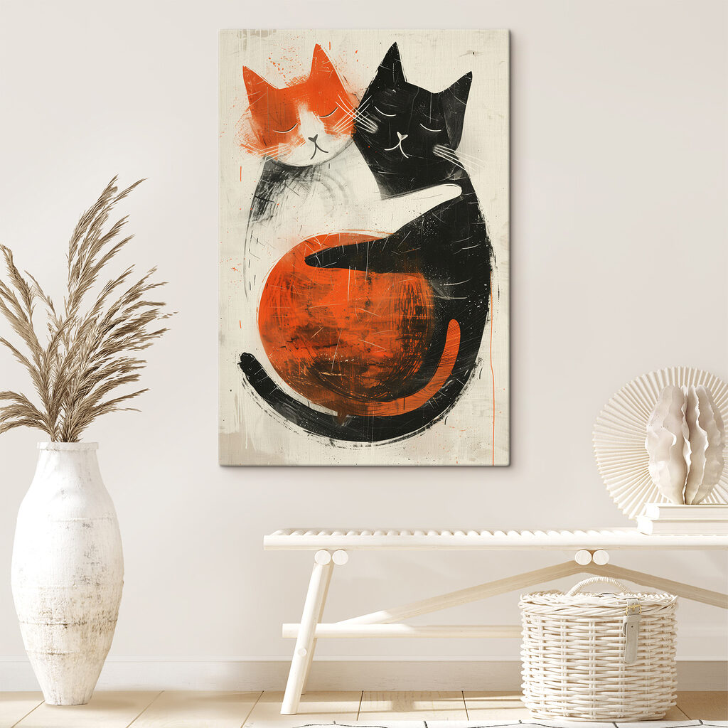 Twee katten knuffelen elkaar in een interieur