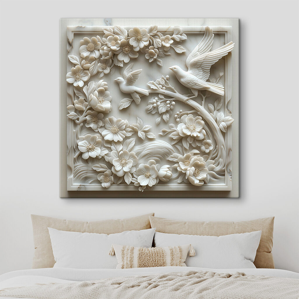 Witte vogels in bloementakken — interieur 1