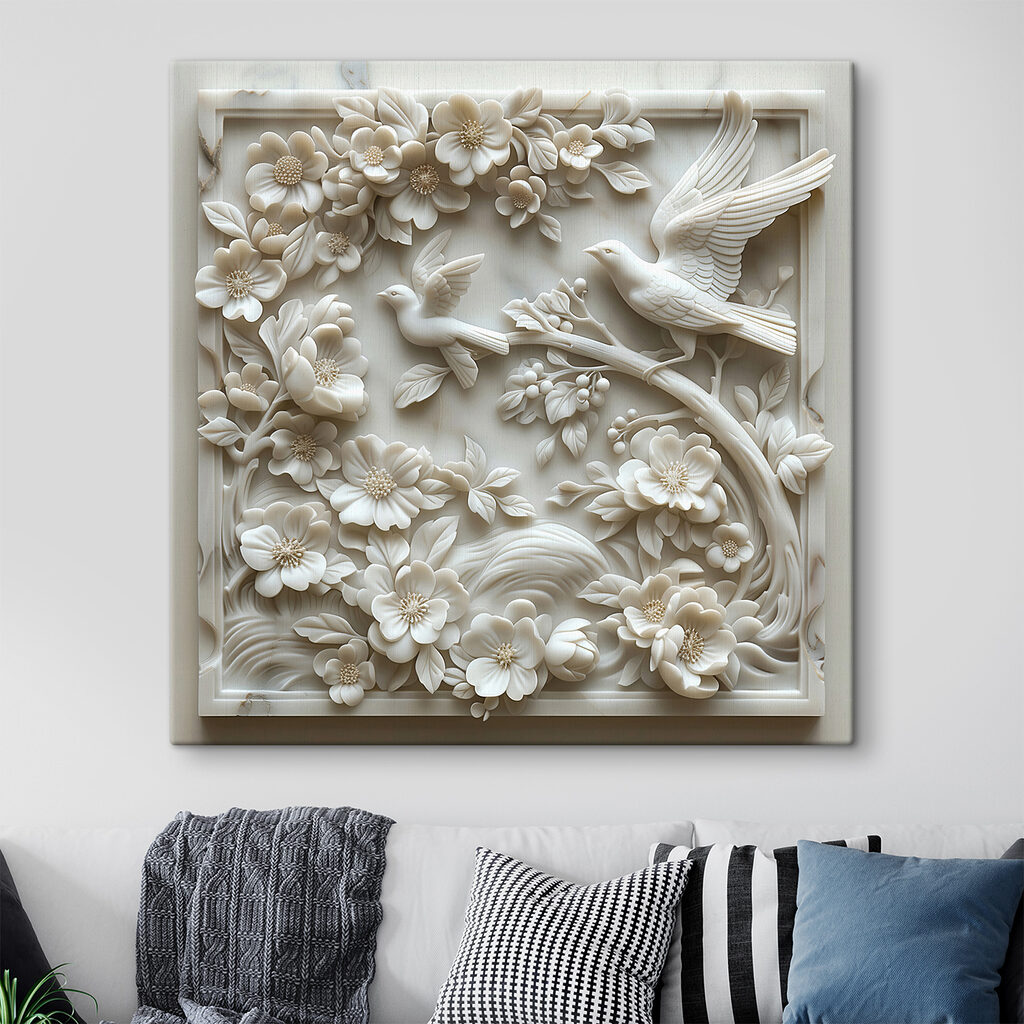 Witte vogels in bloementakken — interieur 2