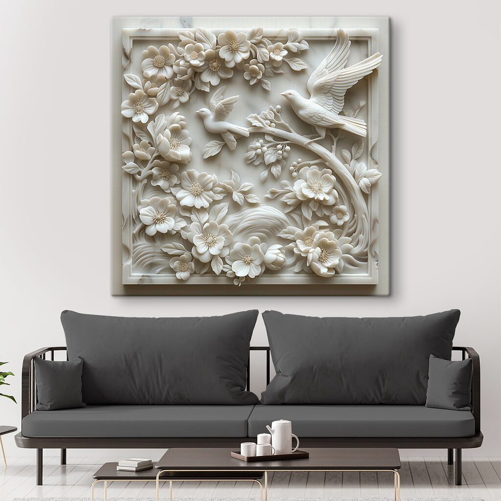 Witte vogels in bloementakken — interieur 3