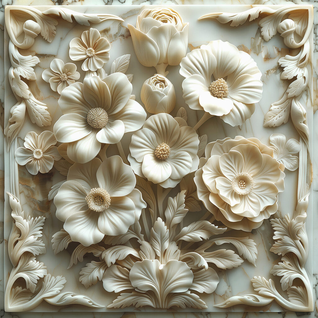 Witte bloemen in sierlijst — volledig ontwerp