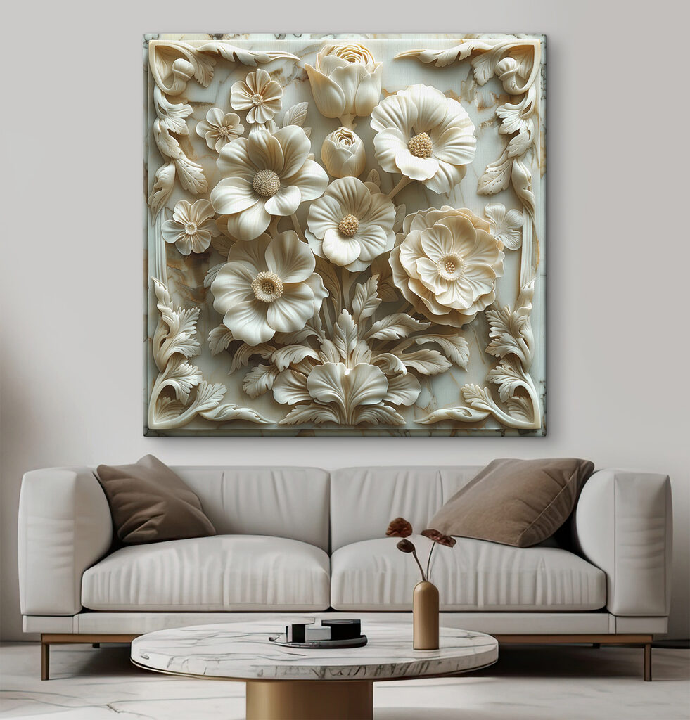 Witte bloemen in sierlijst — interieur 1