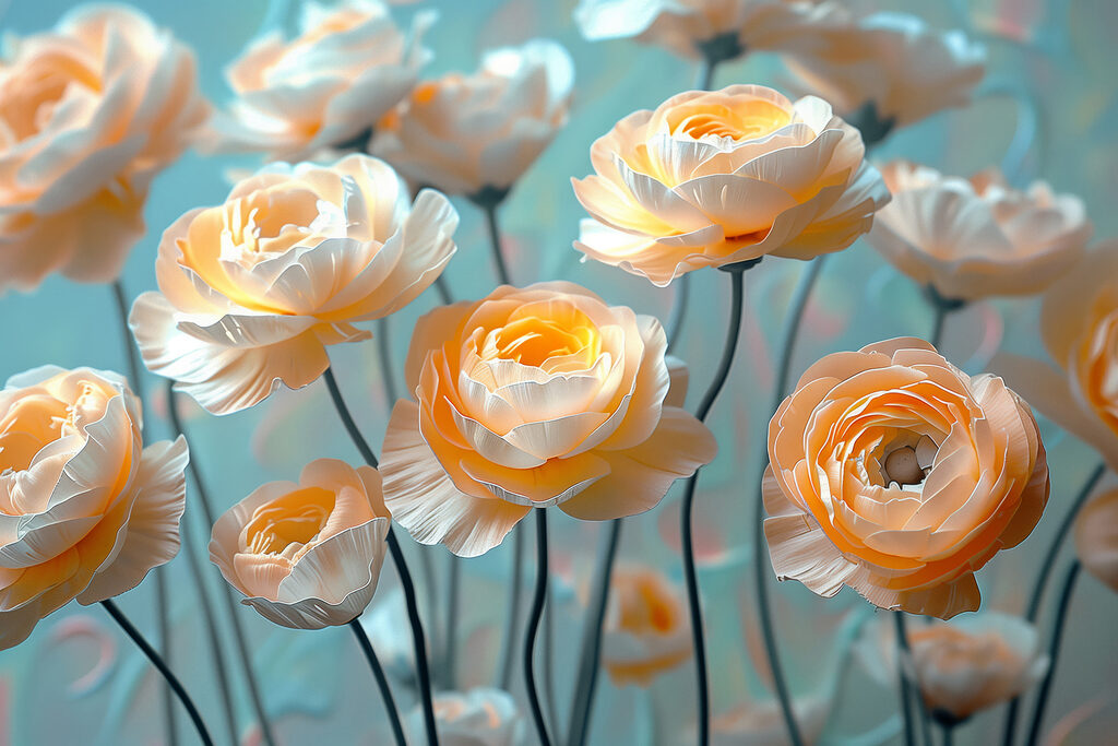 Groep bloemen op stelen — volledig ontwerp