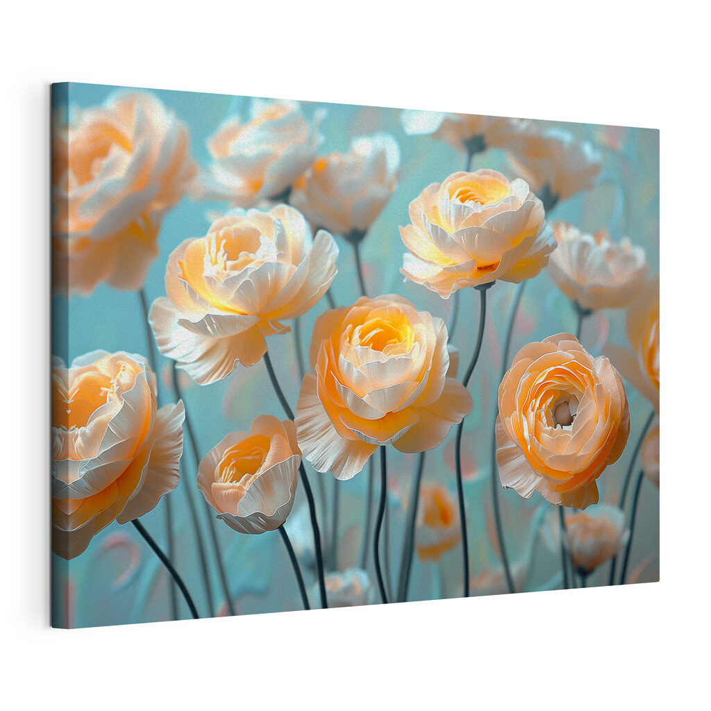 Groep bloemen op stelen, gespannen canvas met doorlopende rand