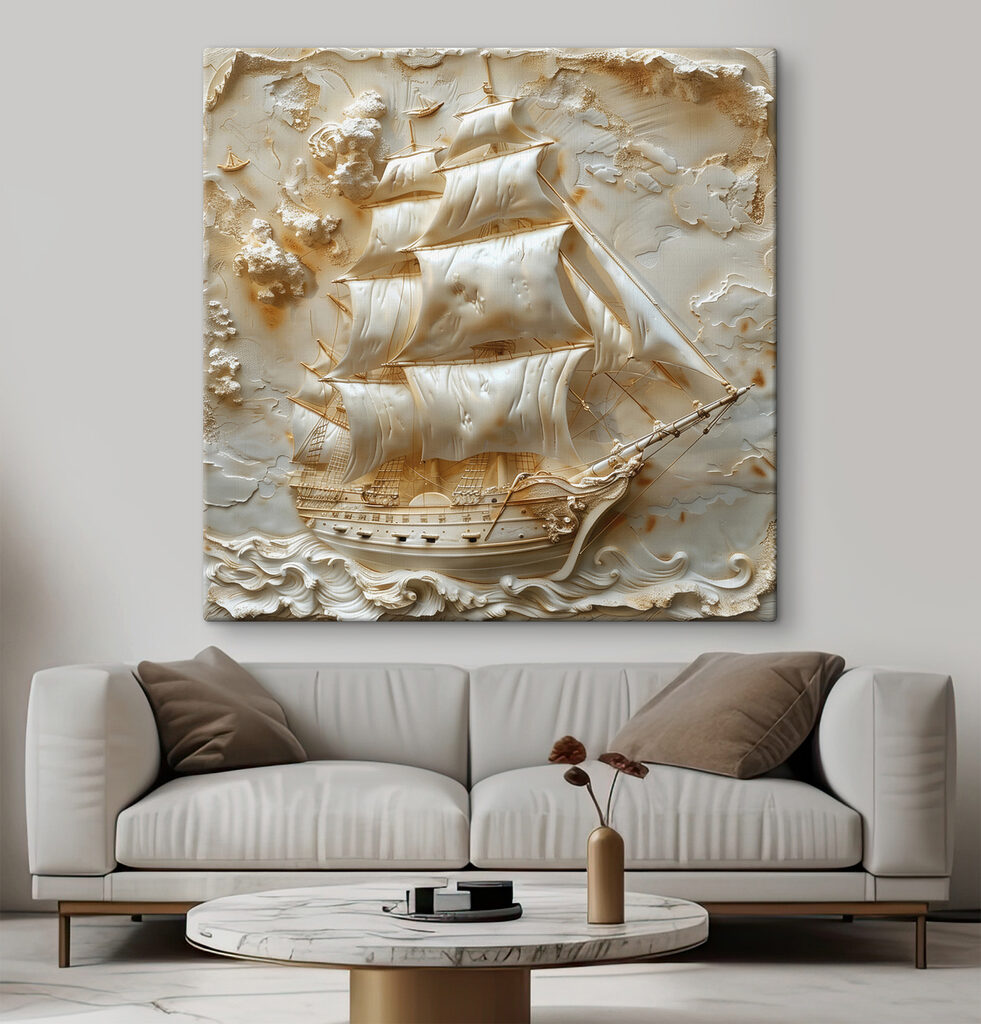 Zeilschip in roomwitte golven — interieur 3
