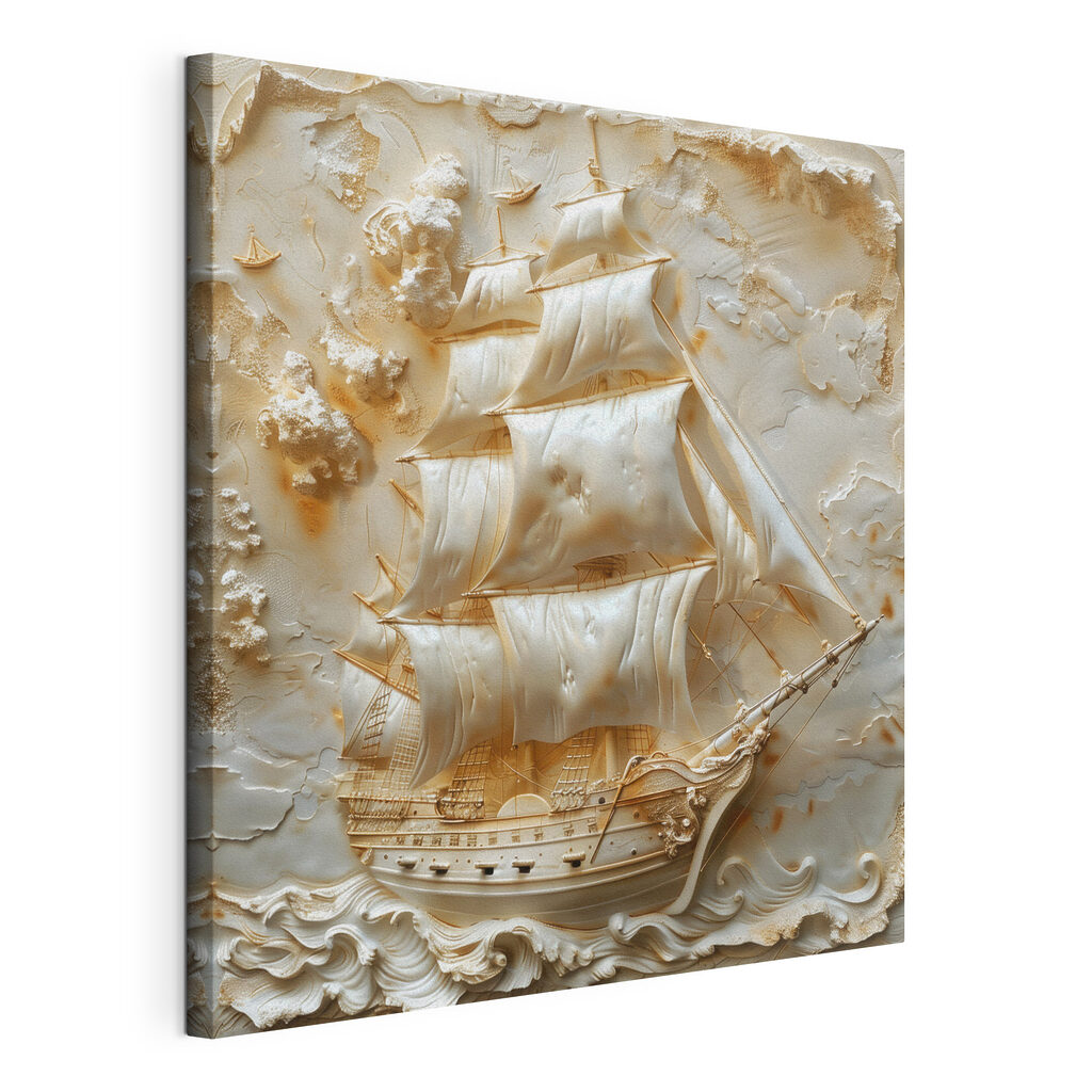 Zeilschip in roomwitte golven — productweergave