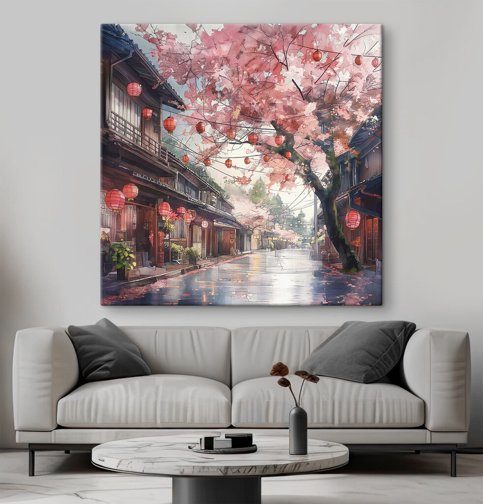 Bloesem boven rode lantaarns — interieur 2