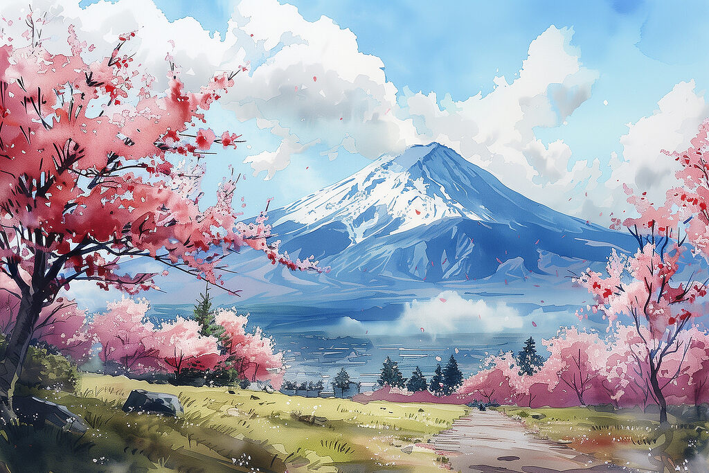 Berglandschap in bloei — volledig ontwerp
