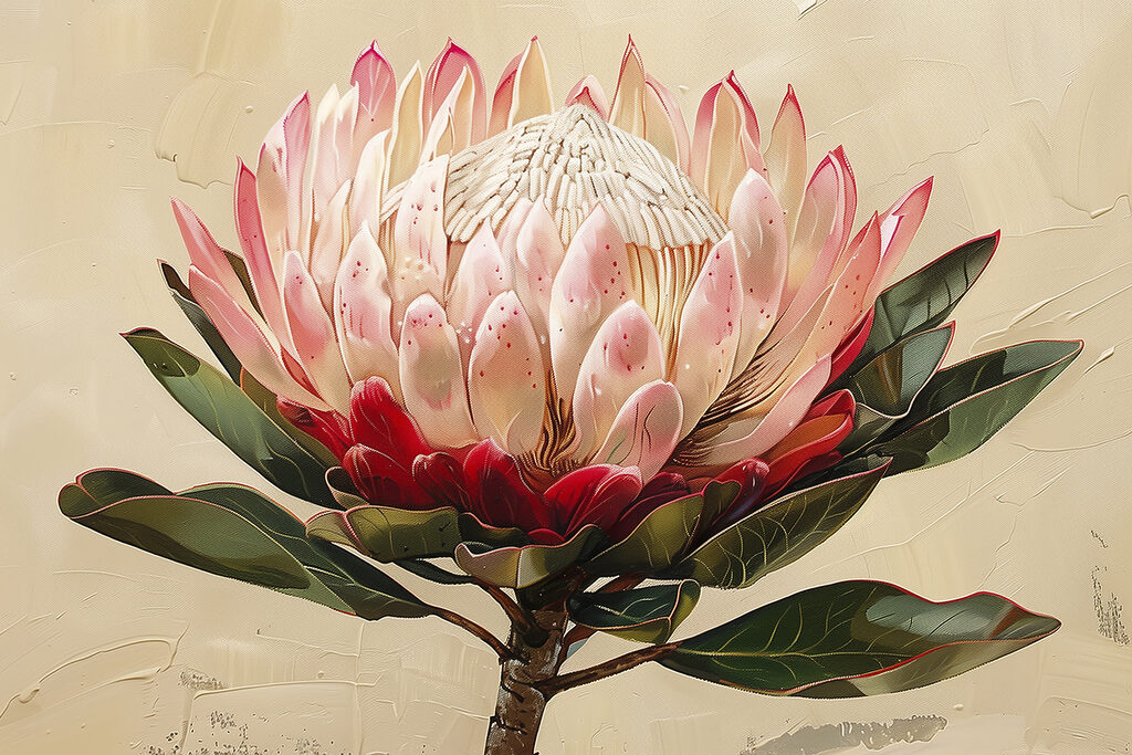 Protea opent haar kroon — volledig ontwerp