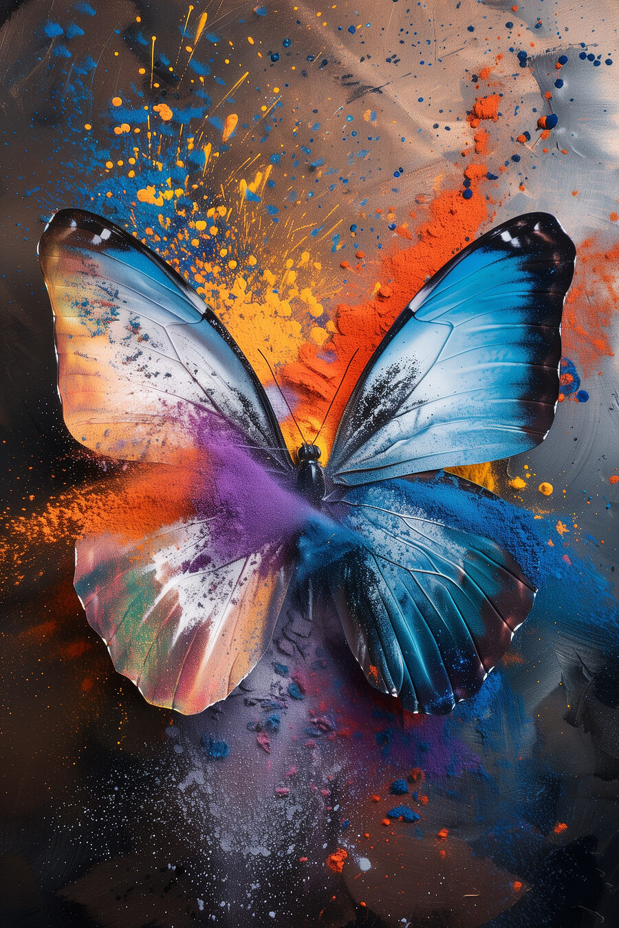 Blauwe vlinder door spatten — volledig ontwerp