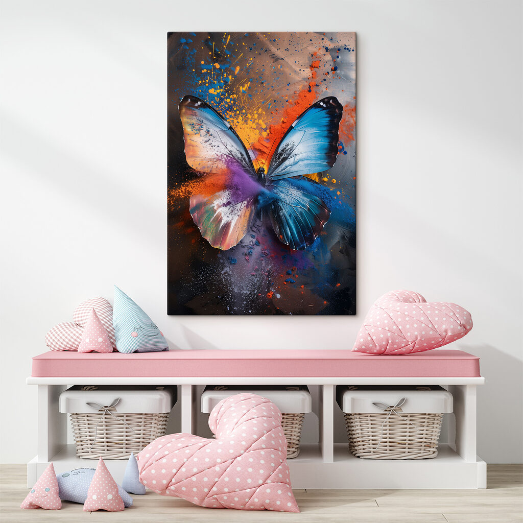 Blauwe vlinder door spatten — interieur 1