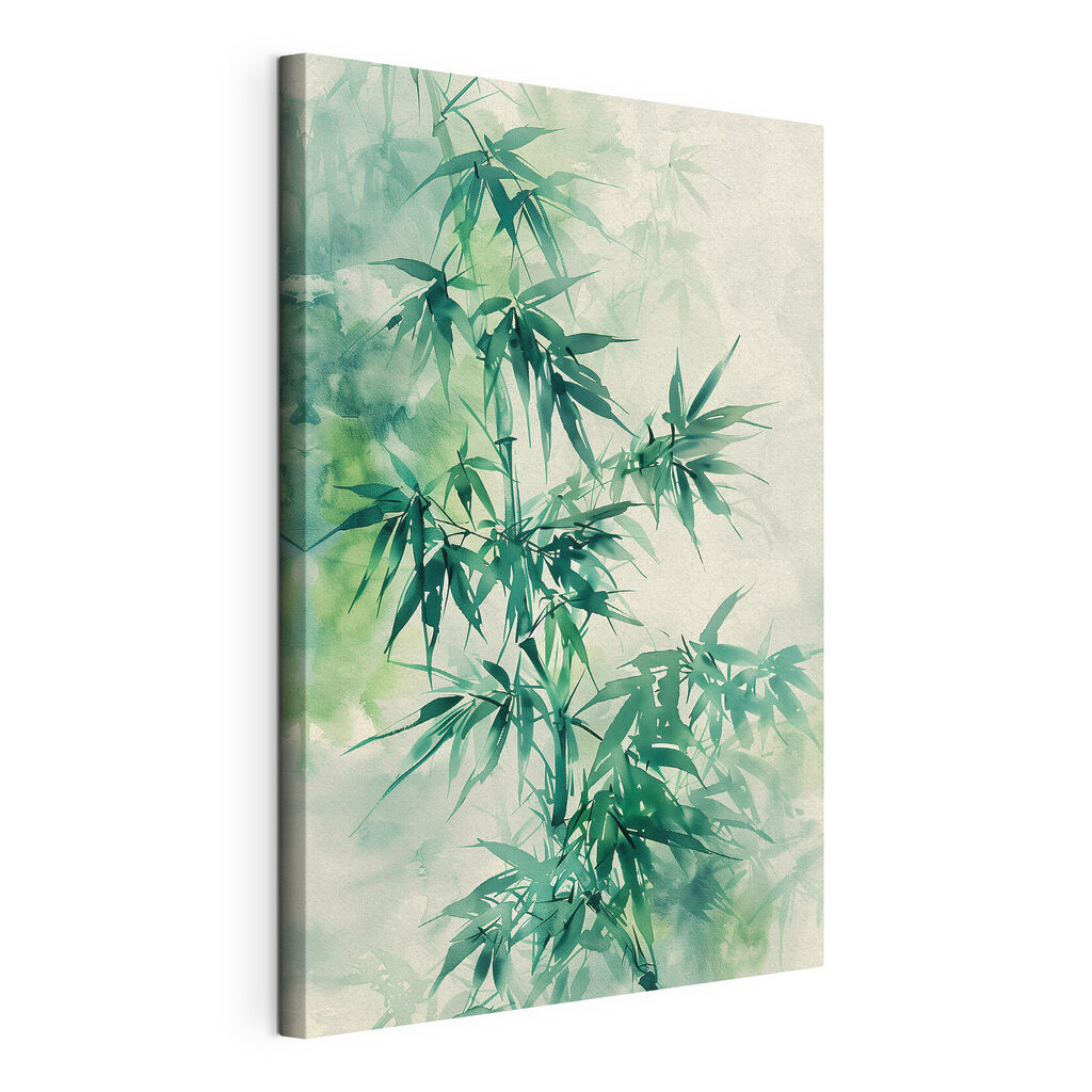 Bamboe in groene nevel, gespannen canvas met doorlopende rand