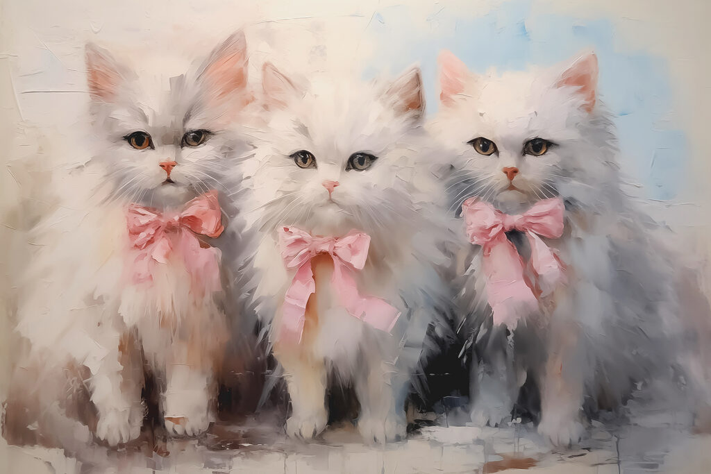 Katjes met roze strikken — volledig ontwerp