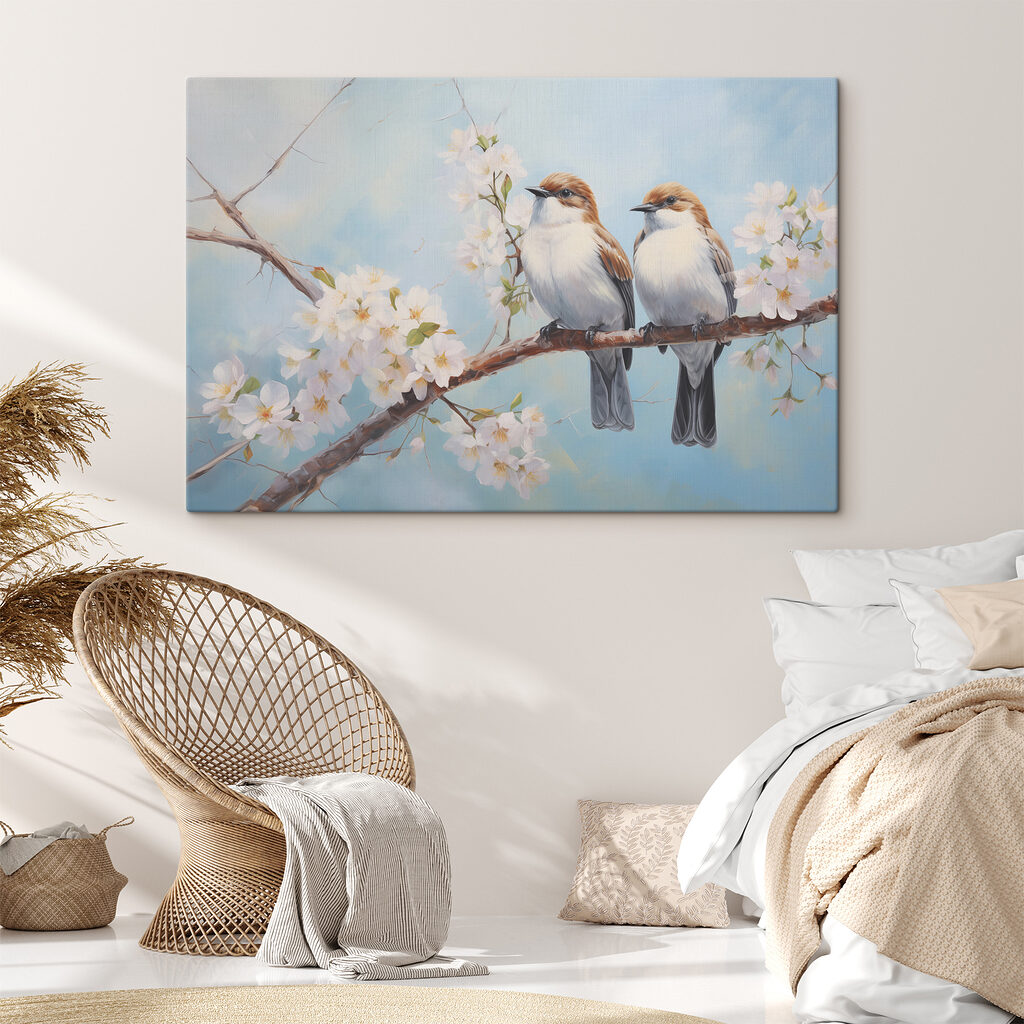 Twee vogels op bloesemtak — interieur 1
