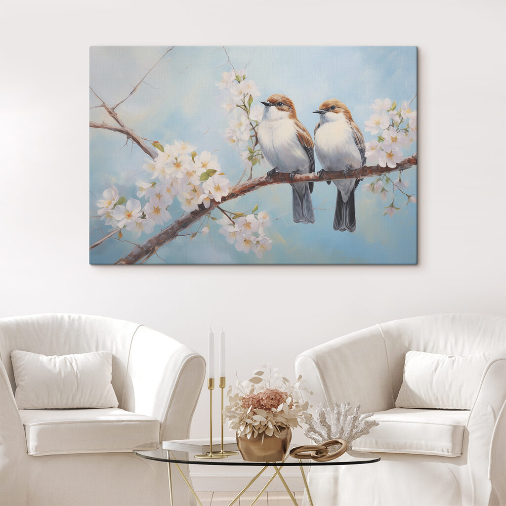 Twee vogels op bloesemtak — interieur 2