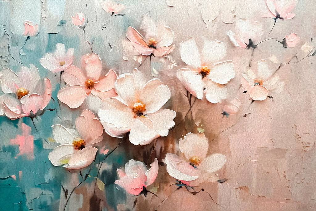 Roze bloemen ontmoeten turquoise — volledig ontwerp