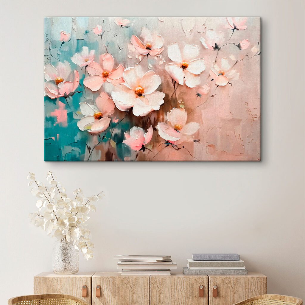 Roze bloemen ontmoeten turquoise — interieur 1