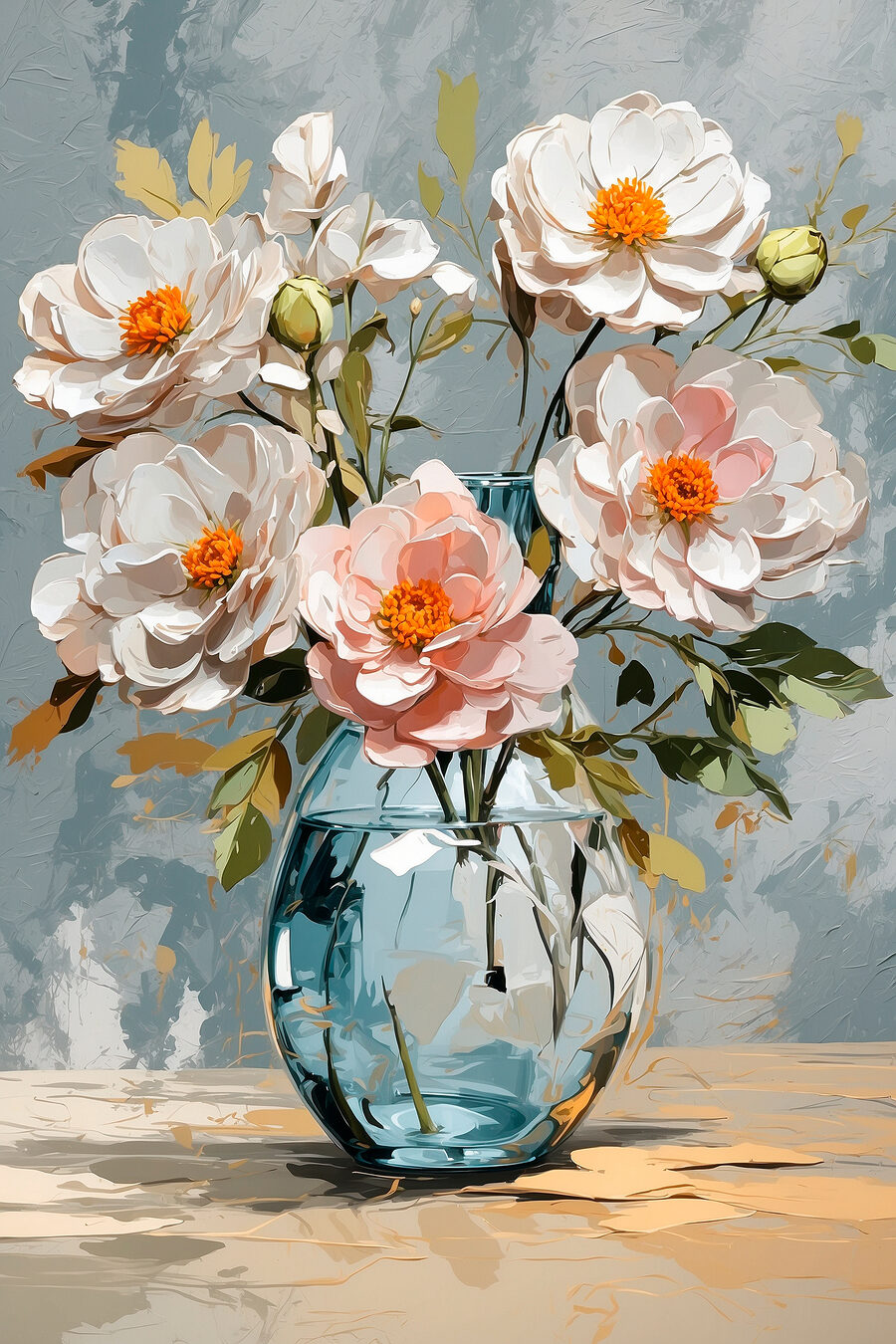 Bloemen in blauw glas — volledig ontwerp